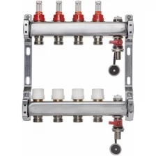 ColSys Р802, 4 выхода. Коллектор из нержавеющей стали с расходомерами, термостатическими клапанами, воздухоотводчиками и дренажными шаровыми кранами