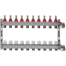 ColSys Р804R, 10 выходов. Коллекторная группа из нержавеющей стали с расходомерами, термостатическими и дренажными клапанами